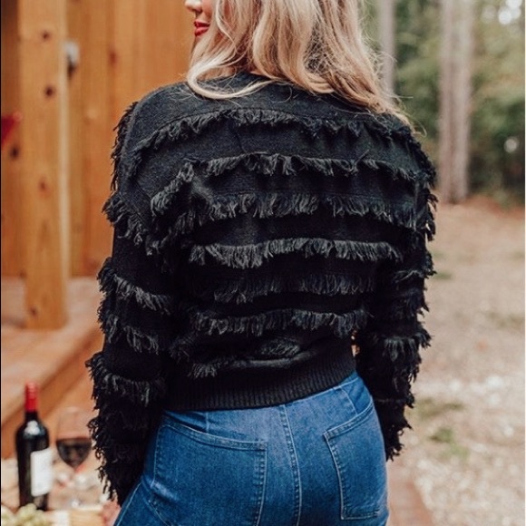Black Fringe Trim Knit Sweater - Picture 2 of 3